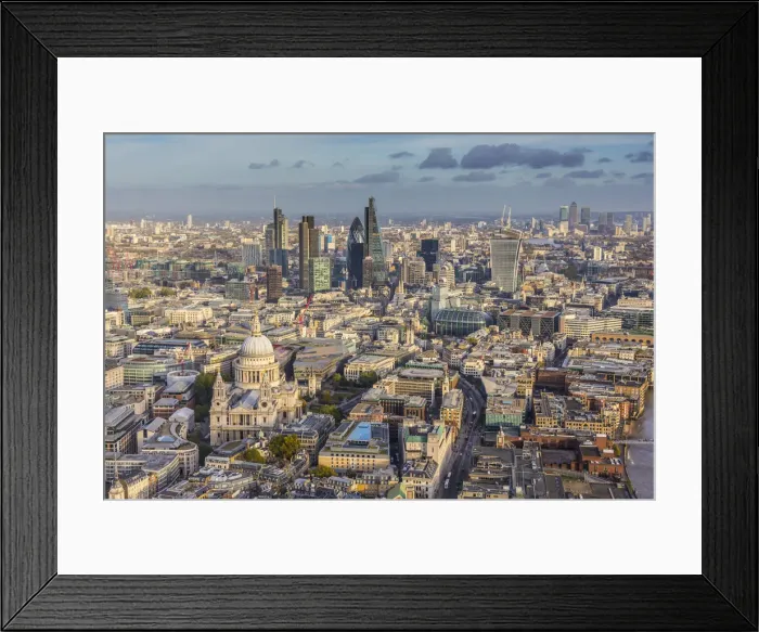 Framed Print : Aerial view from helicopter, St. Pauls and City of London, London, England