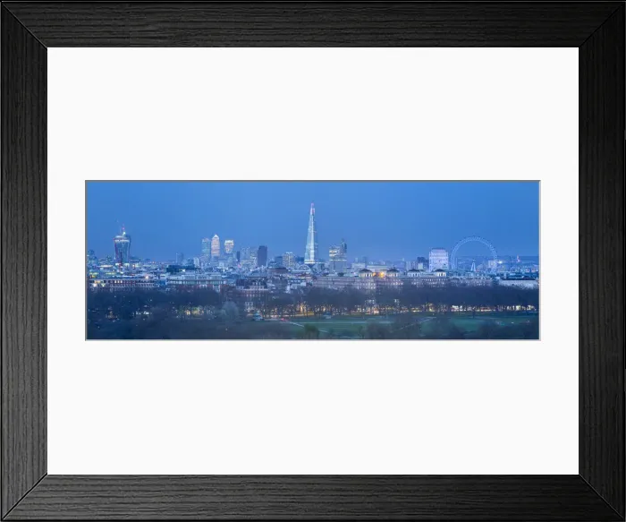 Framed Print : The Shard, Canary Wharf and London Eye above Hyde Park, London, England, UK Framed Print : The Shard, Canary Wharf and London Eye above Hyde Park, London, England, UK
