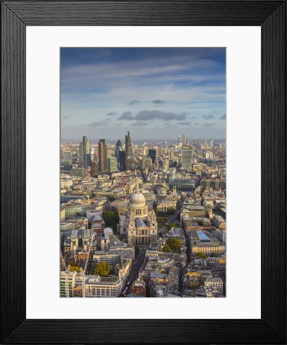 Framed Print : Aerial view from helicopter, St. Pauls and City of London, London, England
