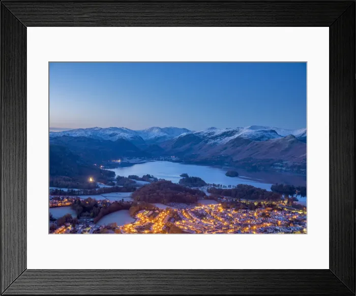 Framed Print : UK, England, Cumbria, Lake District, Keswick and Derwentwater at night Framed Print : UK, England, Cumbria, Lake District, Keswick and Derwentwater at night