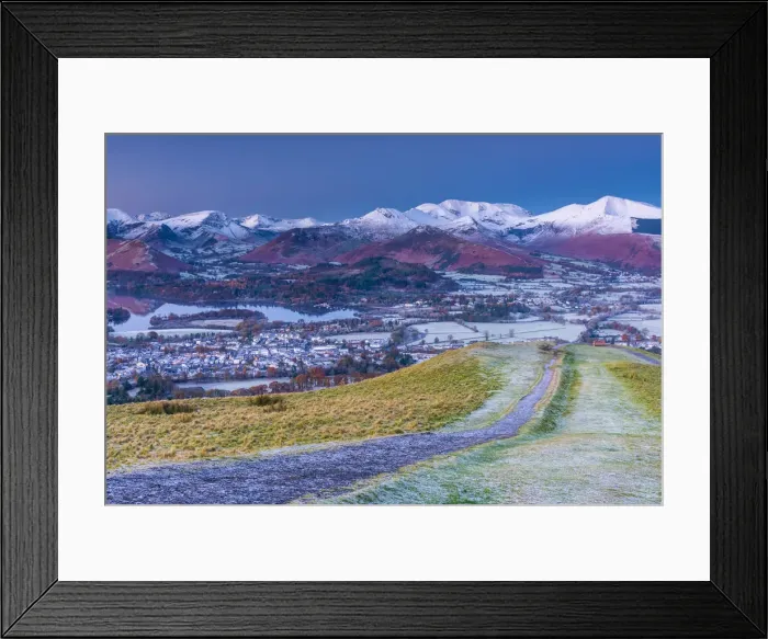 Framed Print : UK, England, Cumbria, Lake District, footpath overlooking Keswick from Latrigg