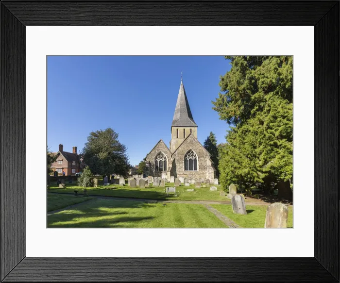 Framed Print : Parish Church in Shere - Location for the film The Holiday - Surrey, England Framed Print : Parish Church in Shere - Location for the film The Holiday - Surrey, England