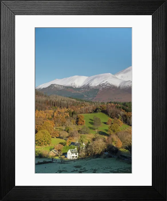 Framed Print : UK, England, Cumbria, Lake District, Skiddaw Mountain above cottage Framed Print : UK, England, Cumbria, Lake District, Skiddaw Mountain above cottage