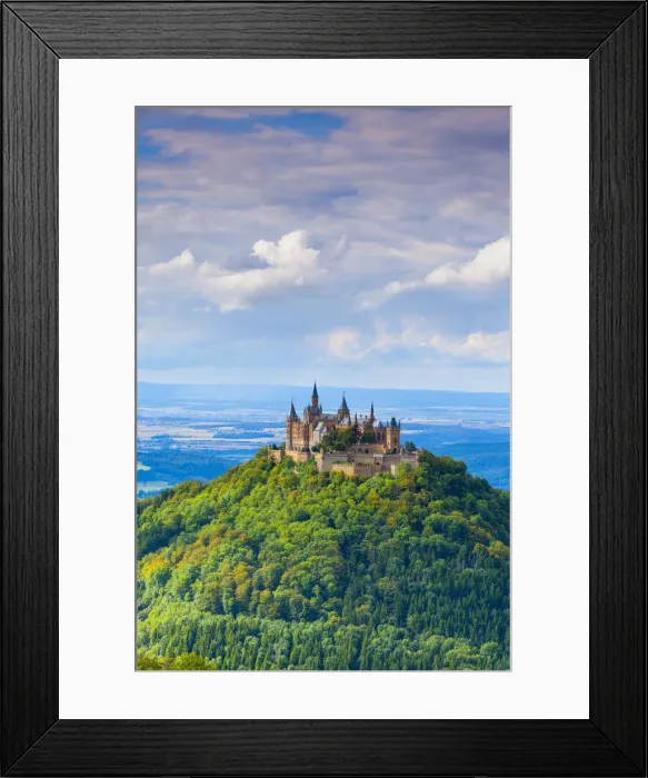 Framed Print : Elevated view towards Hohenzollern Castle and sourrounding countryside, Swabia, Baden Framed Print : Elevated view towards Hohenzollern Castle and sourrounding countryside, Swabia, Baden