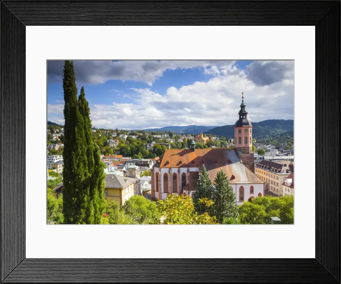 Framed Print : Elevated view over Stiftskirche & surrounding township, Baden-Baden, Black Forest Framed Print : Elevated view over Stiftskirche & surrounding township, Baden-Baden, Black Forest