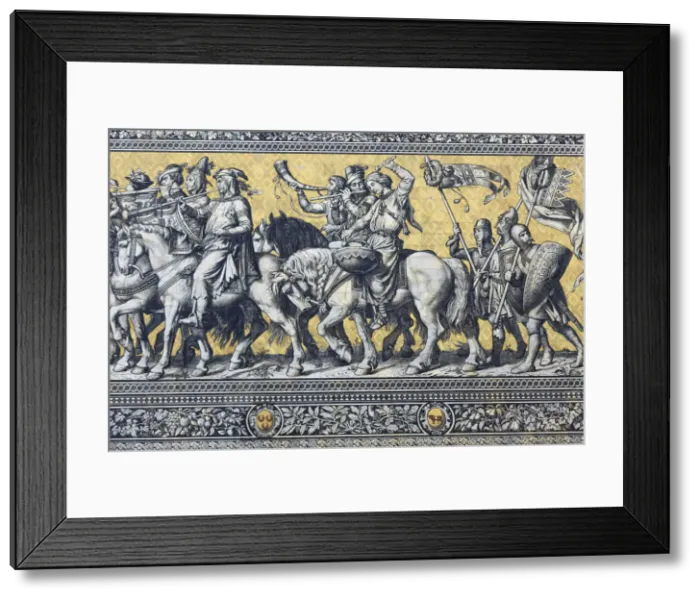 Framed Print : Germany, Saxony, Dresden, Augustusstrasse, Furstenzug 102m-long tiled mural (Procession Framed Print : Germany, Saxony, Dresden, Augustusstrasse, Furstenzug 102m-long tiled mural (Procession