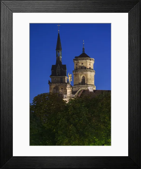 Framed Print : Germany, Baden-Wurttemburg, Stuttgart, Schillerplatz towers, evening Framed Print : Germany, Baden-Wurttemburg, Stuttgart, Schillerplatz towers, evening