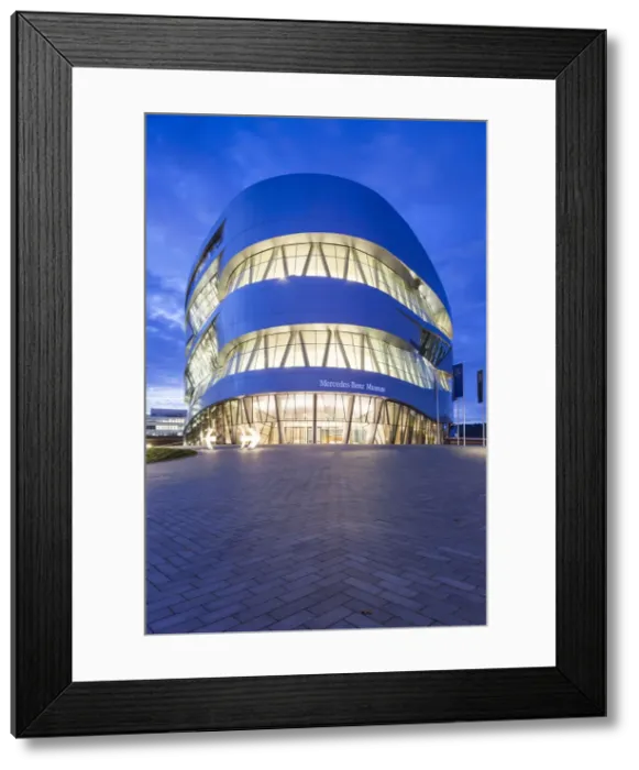 Framed Print : Germany, Baden-Wurttemburg, Stuttgart-Unter-Turkheim, Mercedes-Benz Museum building, dawn
