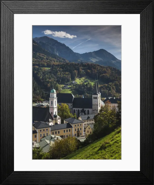 Framed Print : Germany, Bavaria, Berchtesgaden, elevated town view with St Framed Print : Germany, Bavaria, Berchtesgaden, elevated town view with St