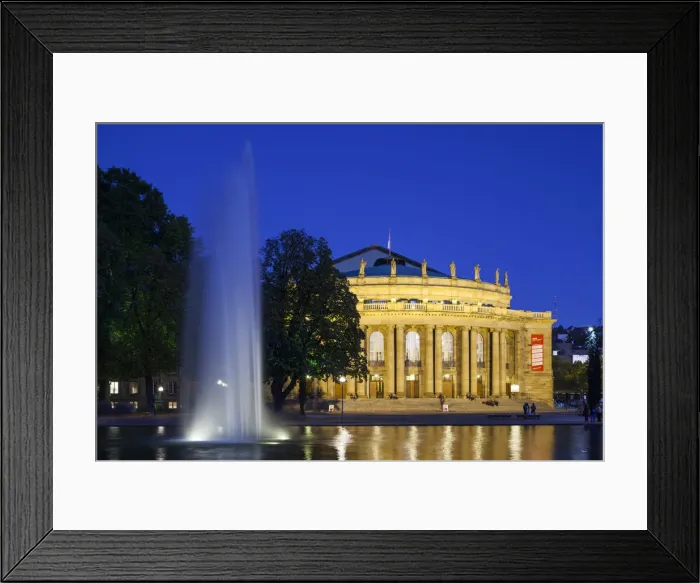 Framed Print : Germany, Baden-Wurttemburg, Stuttgart, Staatstheater and fountain, evening Framed Print : Germany, Baden-Wurttemburg, Stuttgart, Staatstheater and fountain, evening