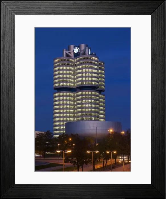 Framed Print : Germany, Bavaria, Munich, BMW company headquarters and BMW Museum, dusk Framed Print : Germany, Bavaria, Munich, BMW company headquarters and BMW Museum, dusk