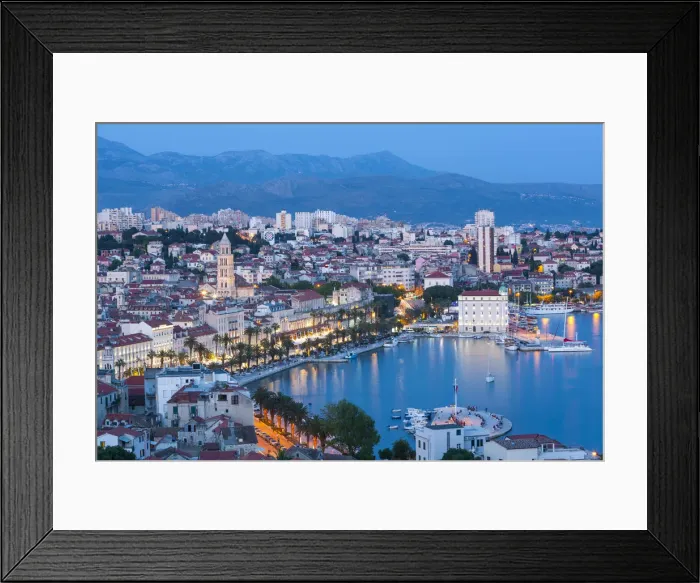 Framed Print : Elevevated view over Stari Grad & harbour illuminated at dusk, Split, Dalmatia, Croatia Framed Print : Elevevated view over Stari Grad & harbour illuminated at dusk, Split, Dalmatia, Croatia