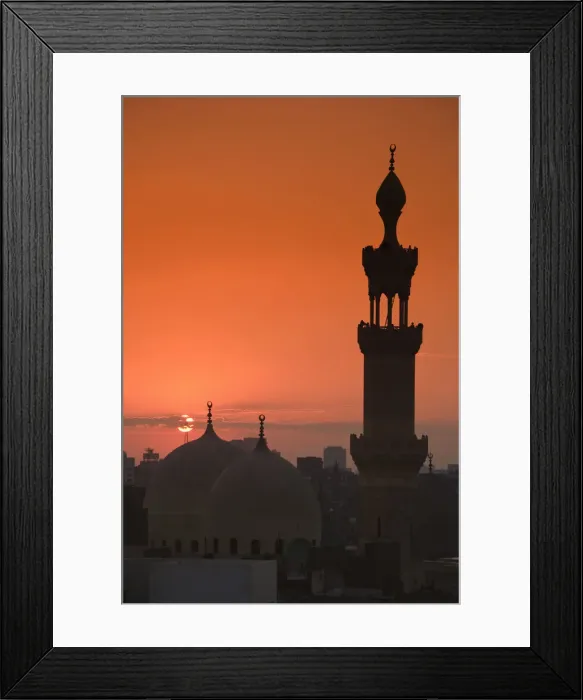 Framed Print : Egypt, Cairo, Islamic Quarter, Silhouette of Minarets and mosques
