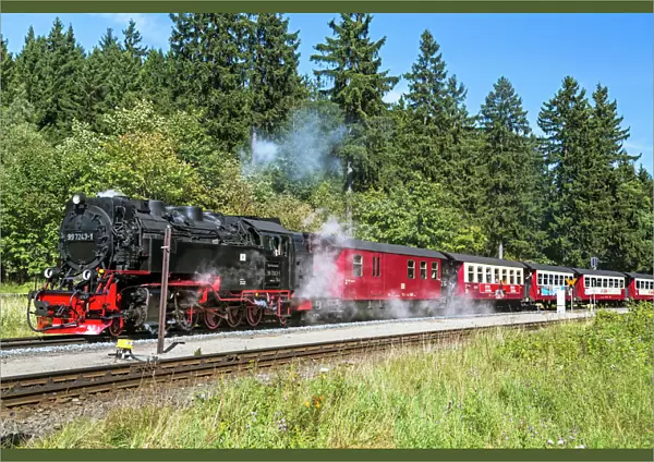 Steam train travelling from Wernigerode to the peak of the Brocken Mountain, Harz