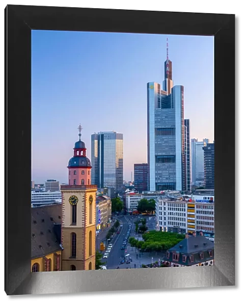 Germany, Hessen, Frankfurt Am Main, City skyline with St. Katherines church (St