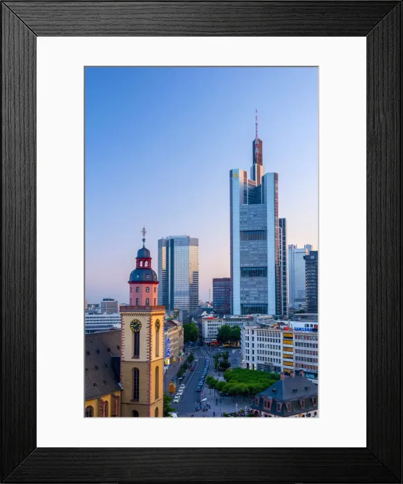 Framed Print : Germany, Hessen, Frankfurt Am Main, City skyline with St. Katherines church (St Framed Print : Germany, Hessen, Frankfurt Am Main, City skyline with St. Katherines church (St