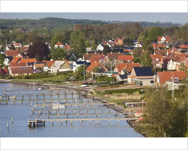Denmark, Tasinge, Vindeby, elevated town view