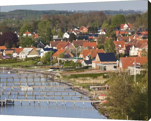 Denmark, Tasinge, Vindeby, elevated town view