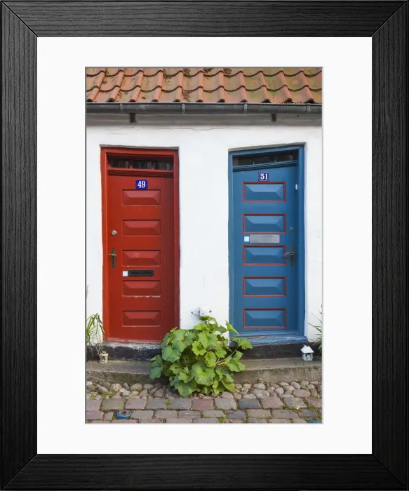 Framed Print : Denmark, Jutland, Aarhus, Mollestien street, traditional houses Framed Print : Denmark, Jutland, Aarhus, Mollestien street, traditional houses