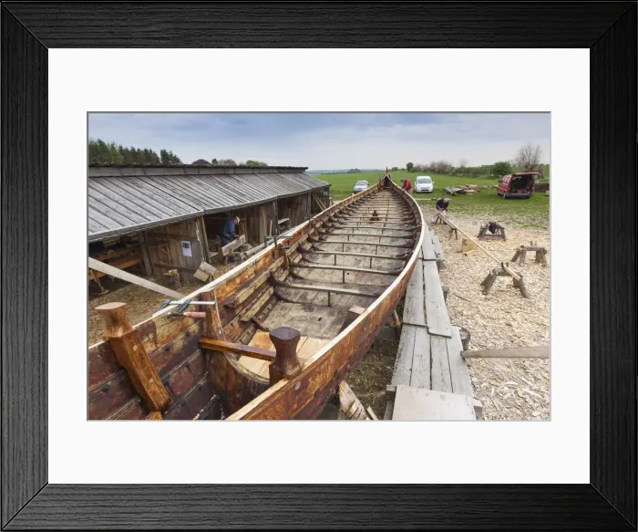 Framed Print : Denmark, Funen, Ladby, Ladby Vikingmuseum, building of traditional Viking ship Framed Print : Denmark, Funen, Ladby, Ladby Vikingmuseum, building of traditional Viking ship