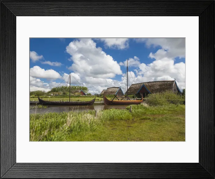Framed Print : Denmark, Jutland, Hemmet, Bork Vikingehavn, recreated Viking village, Viking ships