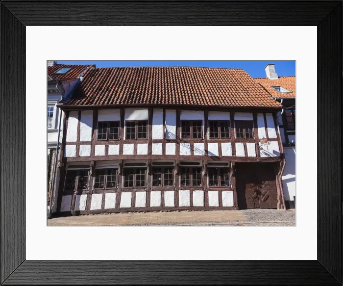 Framed Print : Denmark, Funen, Odense, Nedergade Street, Kramboden, old half timbered merchant s Framed Print : Denmark, Funen, Odense, Nedergade Street, Kramboden, old half timbered merchant s