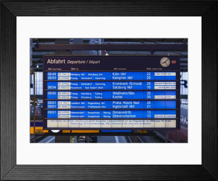 Framed Print : Germany, Bavaria, Munich, Hauptbahnhof, Main Train Station, train schedule board Framed Print : Germany, Bavaria, Munich, Hauptbahnhof, Main Train Station, train schedule board