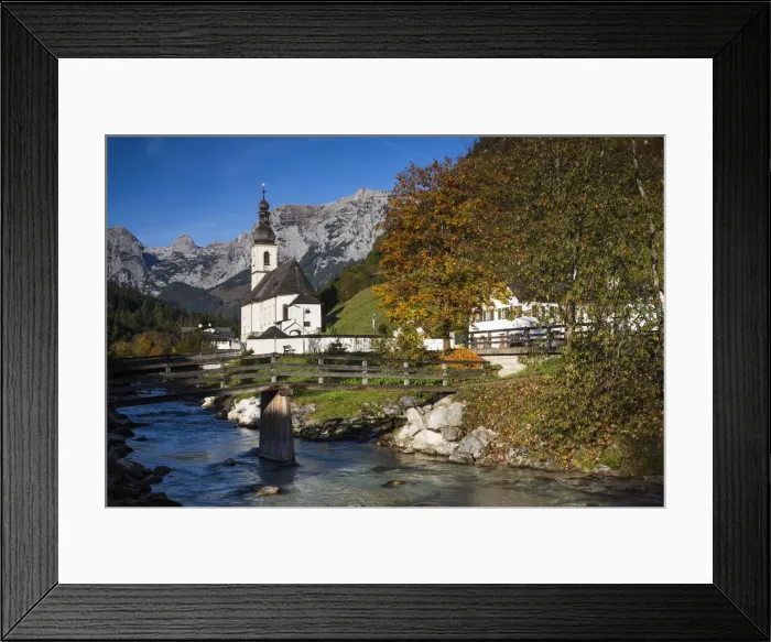 Framed Print : Germany, Bavaria, Ramsau, Ramsau church, fall