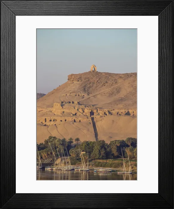 Framed Print : Egypt, Upper Egypt, Aswan, Elephantine Island, View of river Nile and Tombs of Framed Print : Egypt, Upper Egypt, Aswan, Elephantine Island, View of river Nile and Tombs of