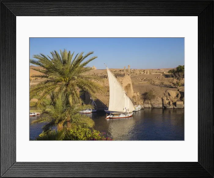 Framed Print : Egypt, Upper Egypt, Aswan, View towards Khnum ruins on Elephantine Island from Framed Print : Egypt, Upper Egypt, Aswan, View towards Khnum ruins on Elephantine Island from