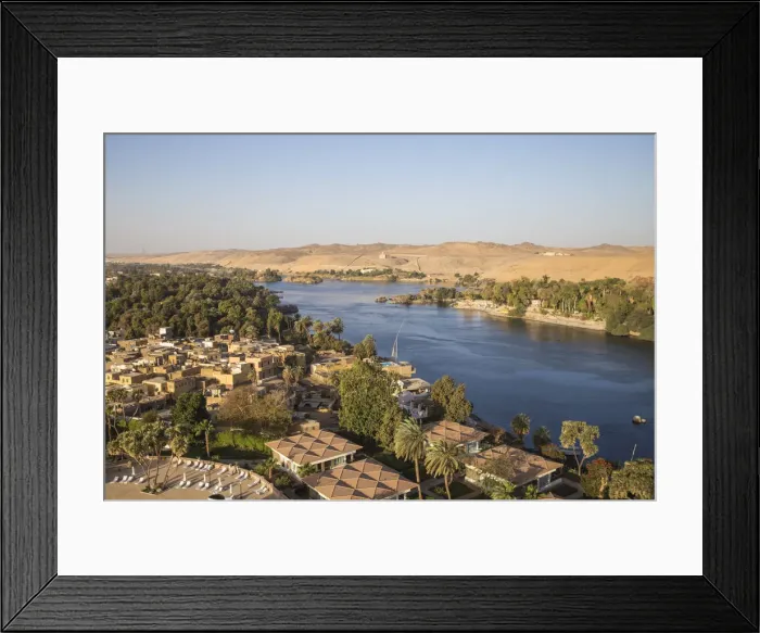 Framed Print : Egypt, Upper Egypt, Aswan, View over Movenpick Resort on Elephantine Island to Framed Print : Egypt, Upper Egypt, Aswan, View over Movenpick Resort on Elephantine Island to