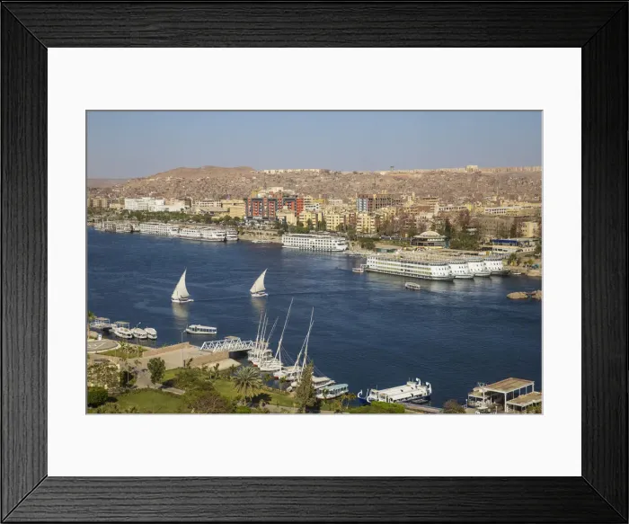 Framed Print : Egypt, Upper Egypt, Aswan, View of Aswan and River Nile Framed Print : Egypt, Upper Egypt, Aswan, View of Aswan and River Nile