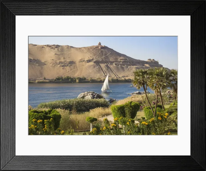Framed Print : Egypt, Upper Egypt, Aswan, Elephantine Island, View of river Nile and Tombs of Framed Print : Egypt, Upper Egypt, Aswan, Elephantine Island, View of river Nile and Tombs of