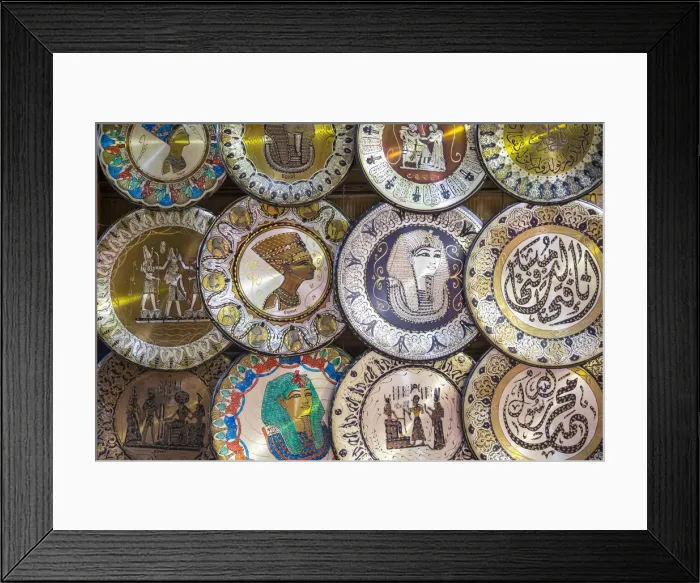 Framed Print : Souvenir plates for sale, Khan el-Khalili bazaar (Souk), Cairo, Egypt Framed Print : Souvenir plates for sale, Khan el-Khalili bazaar (Souk), Cairo, Egypt