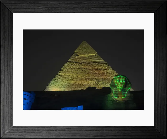 Framed Print : Pyramid of Khafre (Chephren) and the Sphinx at night, Giza, Cairo, Egypt Framed Print : Pyramid of Khafre (Chephren) and the Sphinx at night, Giza, Cairo, Egypt