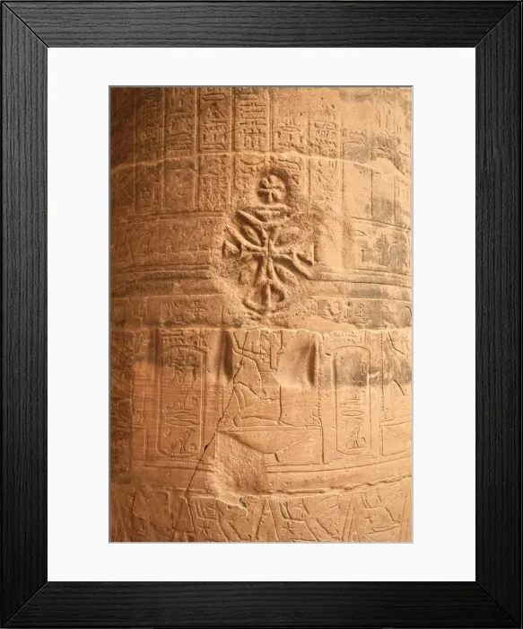 Framed Print : Egypt, Aswan, Philae, Temple of Isis, Christian Cross inscribed on a column Framed Print : Egypt, Aswan, Philae, Temple of Isis, Christian Cross inscribed on a column