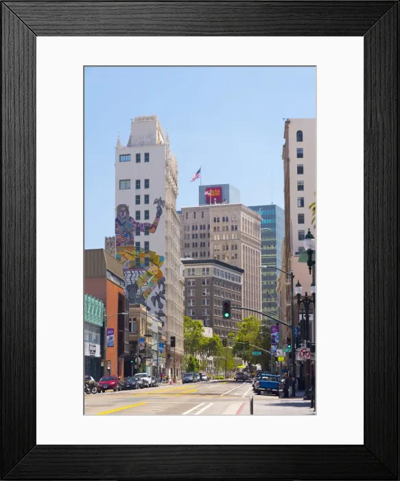 Framed Print : USA, California, Oakland, Telegraph Avenue, Cathedral Building with mural by Zio Ziegler