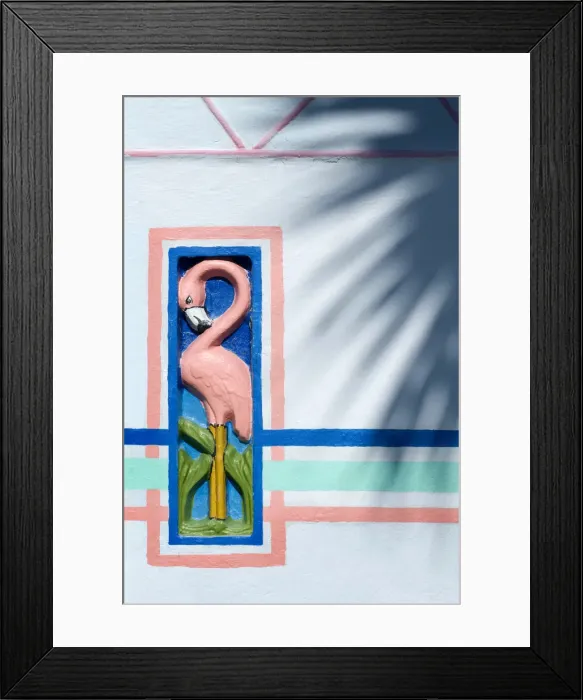 Framed Print : USA, Florida, Saint Augustine, Pink Flamingo Wall Relief, Magic Beach Motel, Art Deco