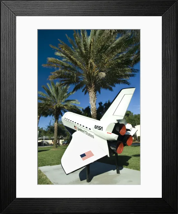 Framed Print : USA, Florida, City of Cape Canaveral, Space Shuttle Replica, NASA, American Flag