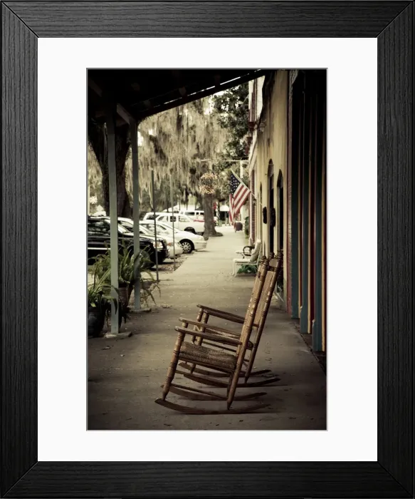 Framed Print : USA, Florida, Micanopy, oldest inland settlement in Florida, rocking chairs Framed Print : USA, Florida, Micanopy, oldest inland settlement in Florida, rocking chairs