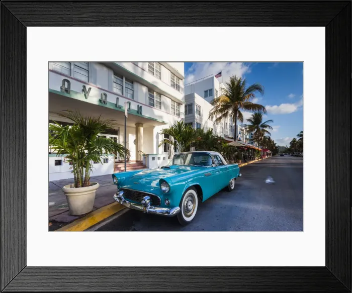 Framed Print : USA, Miami Beach, South Beach, Ocean Drive, Avalon Hotel and 1957 Thunderbird car Framed Print : USA, Miami Beach, South Beach, Ocean Drive, Avalon Hotel and 1957 Thunderbird car