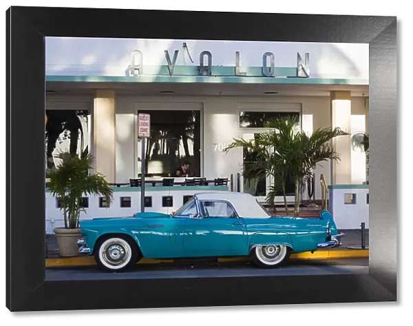 USA, Miami Beach, South Beach, Ocean Drive, Avalon Hotel and 1957 Thunderbird car