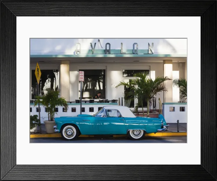 Framed Print : USA, Miami Beach, South Beach, Ocean Drive, Avalon Hotel and 1957 Thunderbird car Framed Print : USA, Miami Beach, South Beach, Ocean Drive, Avalon Hotel and 1957 Thunderbird car
