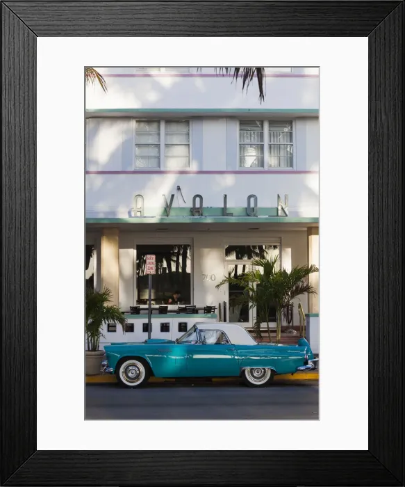 Framed Print : USA, Miami Beach, South Beach, Ocean Drive, Avalon Hotel and 1957 Thunderbird car Framed Print : USA, Miami Beach, South Beach, Ocean Drive, Avalon Hotel and 1957 Thunderbird car