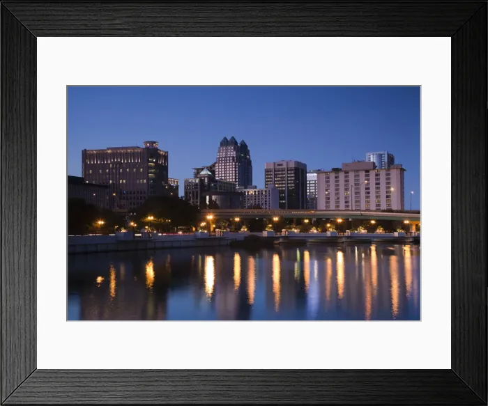 Framed Print : USA, Florida, Orlando, skyline from Lake Lucerne, dusk Framed Print : USA, Florida, Orlando, skyline from Lake Lucerne, dusk
