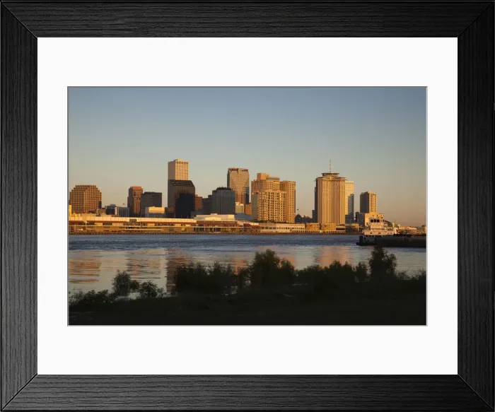 Framed Print : USA, Louisiana, New Orleans, skyline and Mississippi River, dawn Framed Print : USA, Louisiana, New Orleans, skyline and Mississippi River, dawn