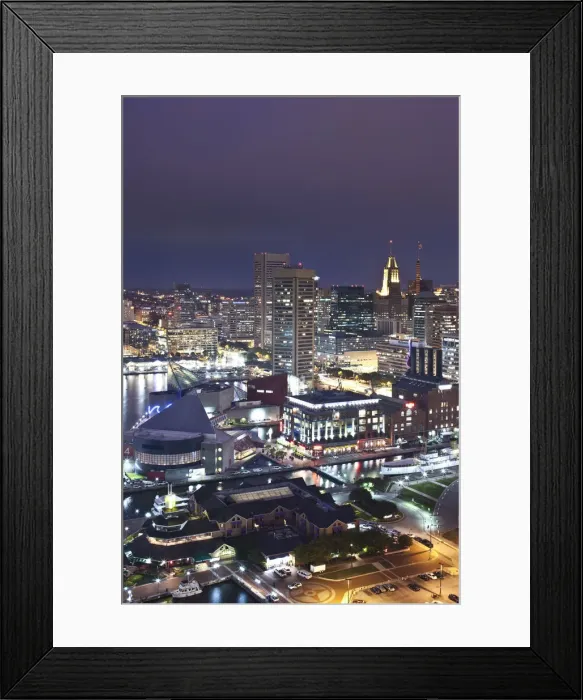 Framed Print : USA, Maryland, Baltimore, Inner Harbor and Harbor East, high angle view from Marriott Framed Print : USA, Maryland, Baltimore, Inner Harbor and Harbor East, high angle view from Marriott