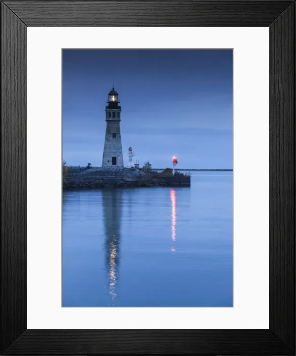 Framed Print : USA, New York, Western New York, Buffalo, Lake Erie Lighthouse, dawn
