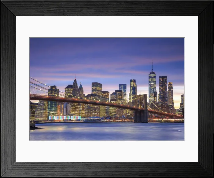 Framed Print : Usa, New York City, Brooklyn, Brooklyn Bridge and Manhattan Skyline
