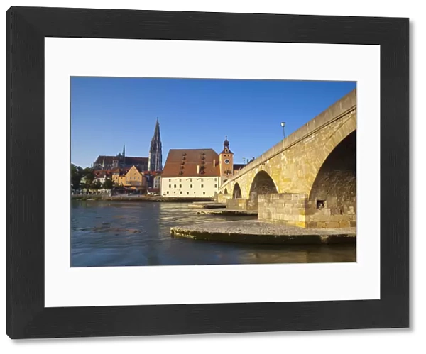 The Stone Bridge, St. Peters Cathedral and River Danube, Regensburg, Germany